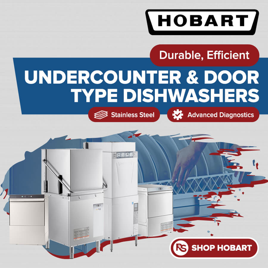 Hobart stainless steel undercounter and door-type commercial dishwashers with advanced diagnostics.