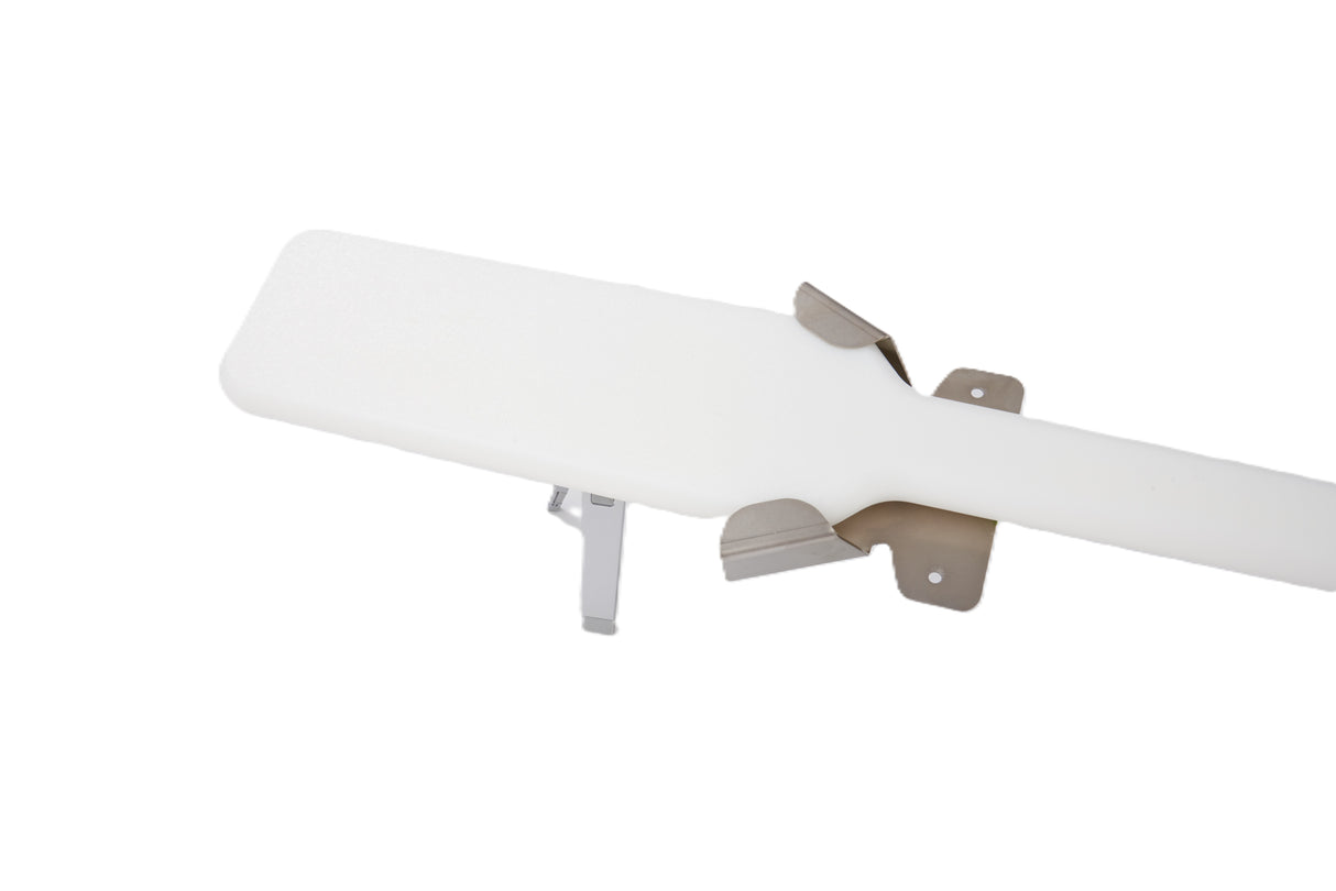 A white rectangular Ice Paddle made from high density poly, featuring sturdy metal holders and NSF certification.