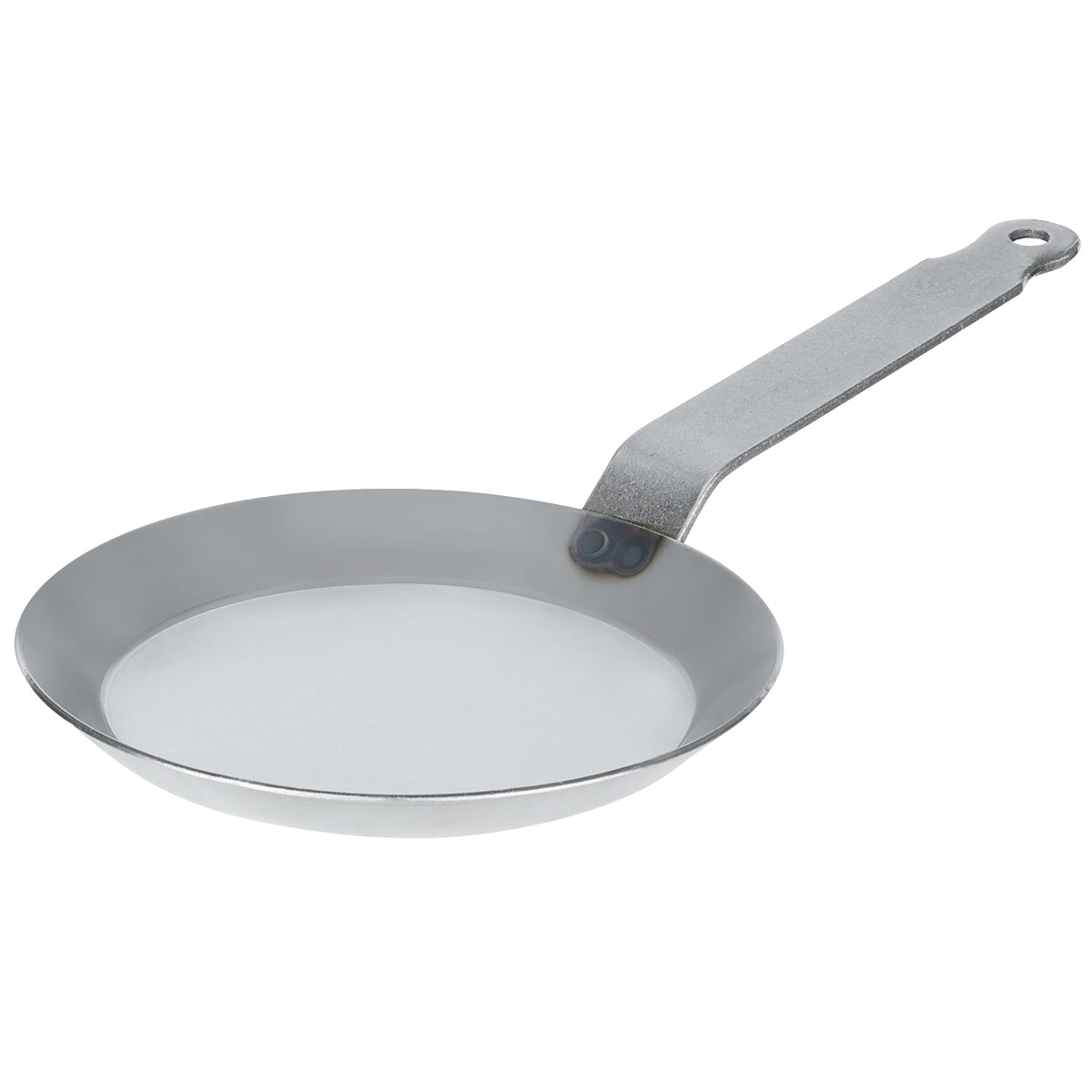 Matfer Bourgeat 7 inch black steel crepe pan with welded iron loop handle, ideal for making crepes on commercial stovetops