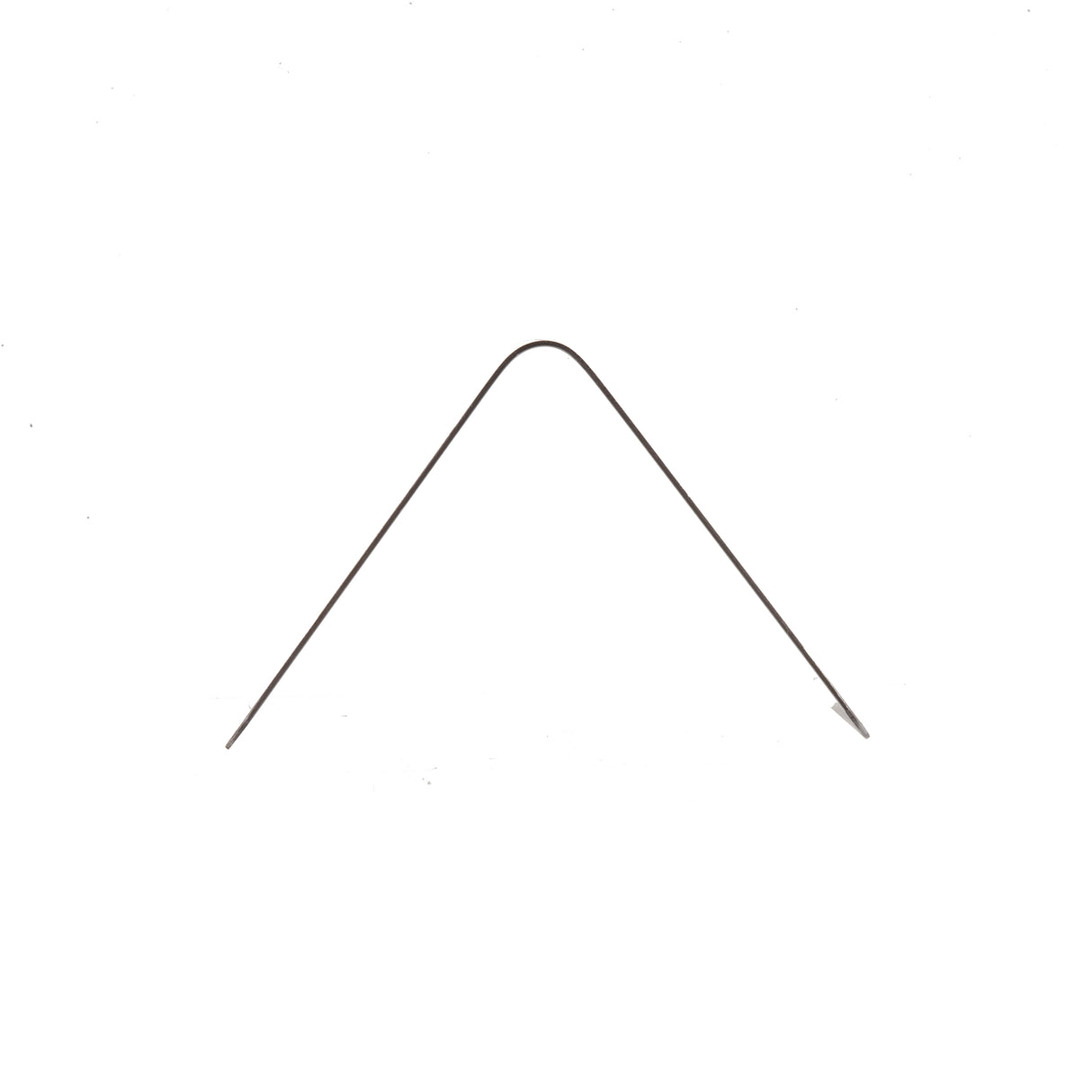 A thin, stainless steel wire is bent into a sharp, symmetrical V shape, forming an angle at the top center. Both ends of the wire are pointed outward against a plain white background.
