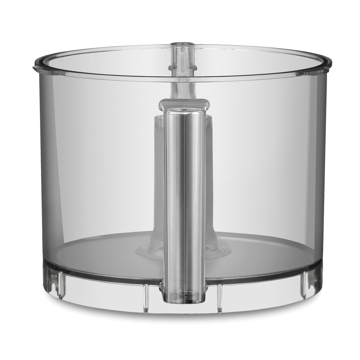 A clear Sealed LiquiLock Batch Bowl with a central spindle and sturdy handle, designed for use with WFP14S2 and WFP14S food processors. The empty, cylindrical bowl sits on a white background, ready to fit onto your food processor base.