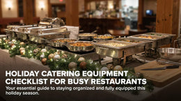 Holiday catering equipment checklist header with festive buffet setup