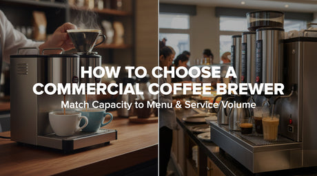 Commercial coffee brewers side by side in a cafe and restaurant setting with coffee being poured
