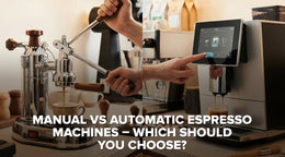 Side-by-side view of manual and automatic espresso machines in use