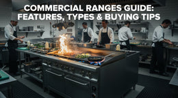 Stainless-steel commercial range with icons and title space