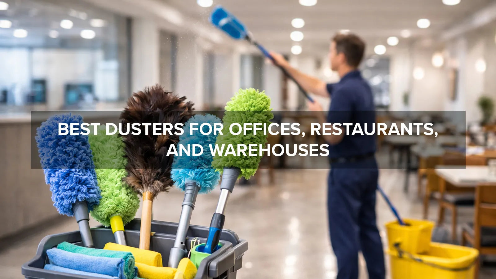 Commercial dusters including microfiber and telescoping dusters used in facility cleaning