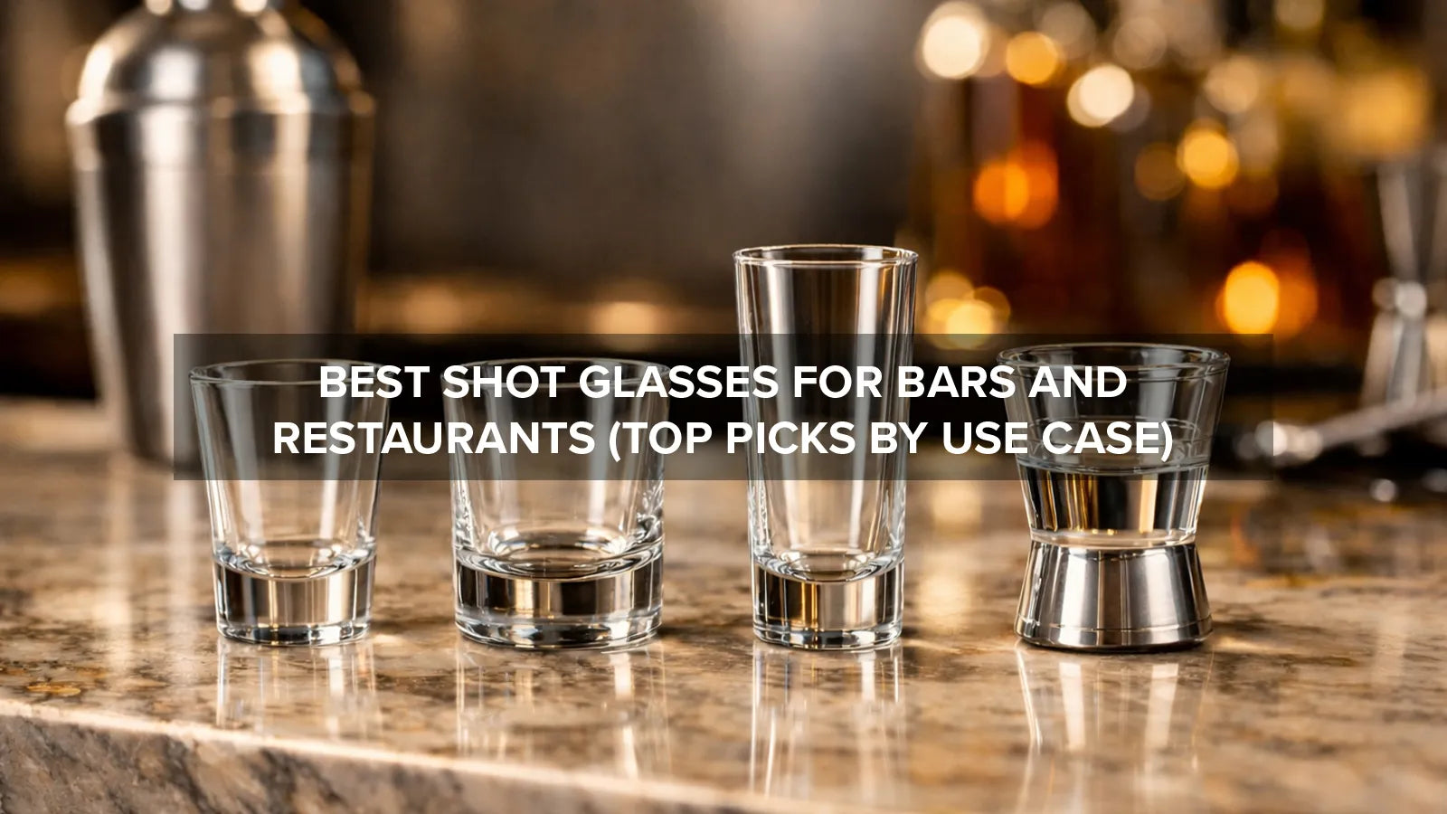 Assorted shot glasses displayed on a professional bar top showing best options for bars and restaurants
