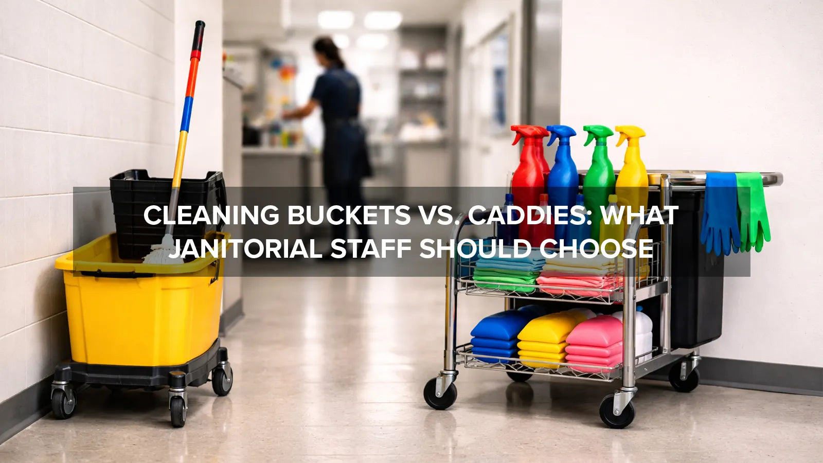 Comparison of a mop bucket system and a janitorial cleaning caddy used in commercial cleaning