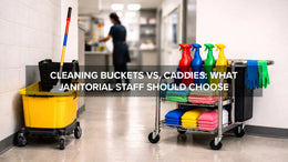 Comparison of a mop bucket system and a janitorial cleaning caddy used in commercial cleaning
