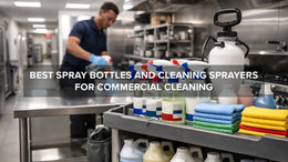 Commercial spray bottles and cleaning sprayers used by janitorial staff