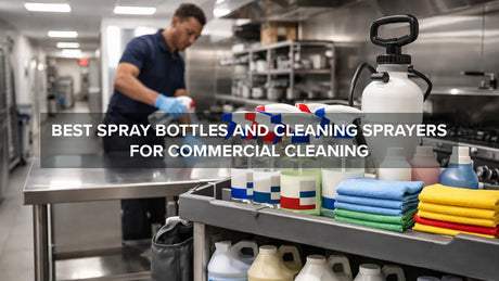 Commercial spray bottles and cleaning sprayers used by janitorial staff