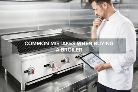 Commercial broiler in a professional kitchen illustrating common mistakes made when buying a broiler