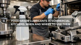 Food-grade lubricant being applied to commercial kitchen equipment
