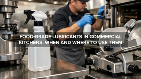 Food-grade lubricant being applied to commercial kitchen equipment