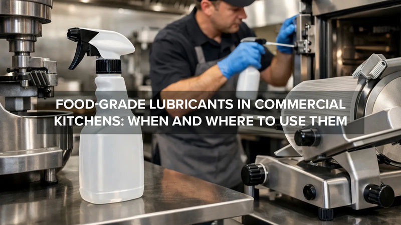 Food-grade lubricant being applied to commercial kitchen equipment