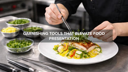 A variety of commercial food preparation equipment on a kitchen prep counter showing top restaurant picks by category