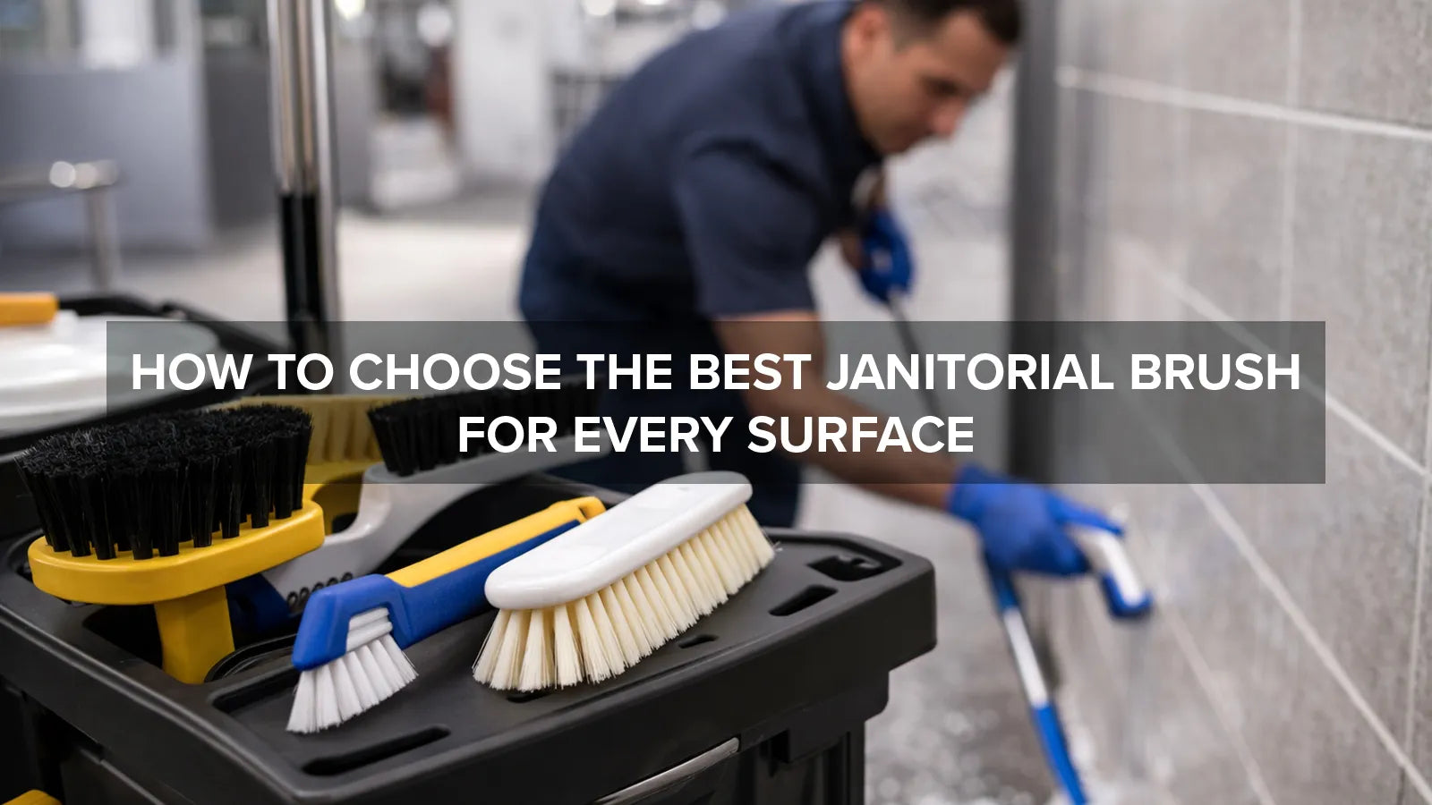 Different janitorial cleaning brushes used for commercial cleaning tasks