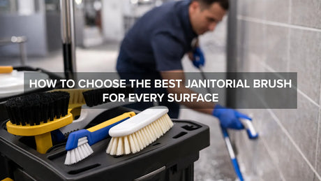 Different janitorial cleaning brushes used for commercial cleaning tasks
