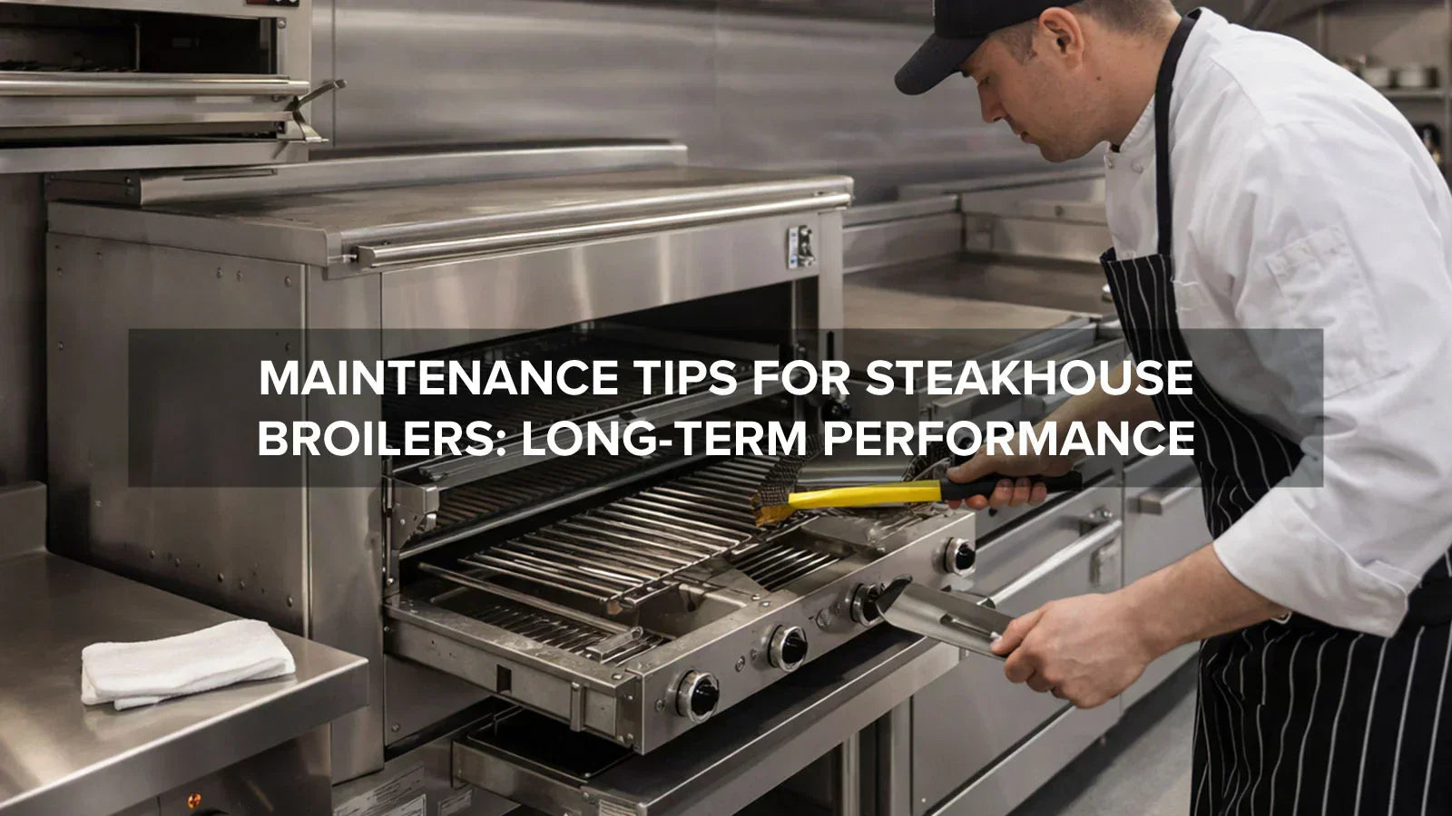 Steakhouse broiler being cleaned in a commercial kitchen to maintain long-term performance
