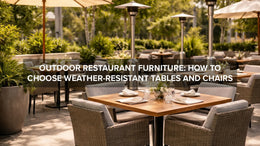 Weather-resistant outdoor restaurant tables and chairs arranged on a patio dining area