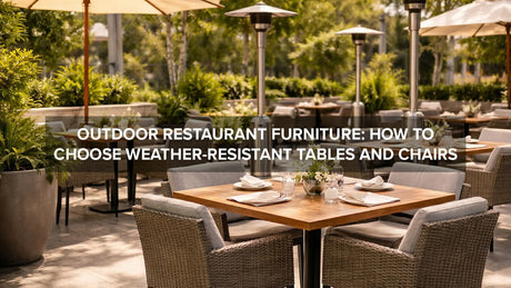  Weather-resistant outdoor restaurant tables and chairs arranged on a patio dining area