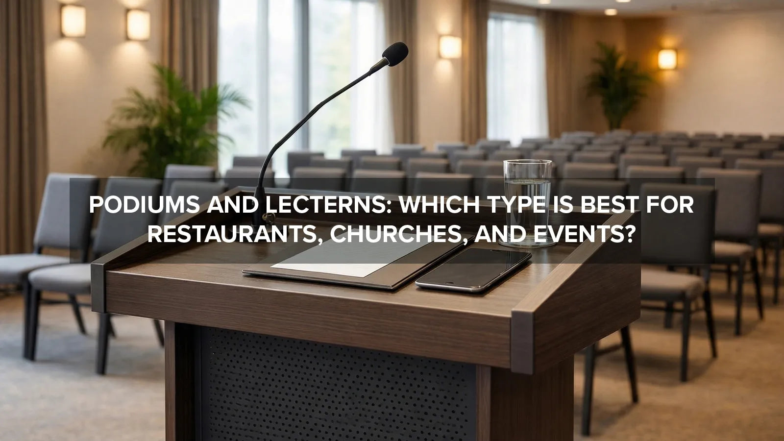 Professional podium with microphone used for presentations in event or meeting spaces