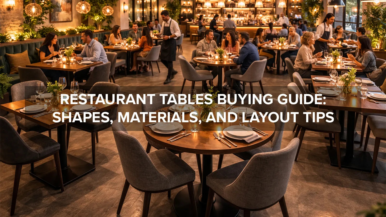Restaurant dining room with different table shapes arranged for guest seating