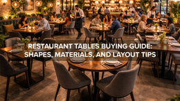 Restaurant dining room with different table shapes arranged for guest seating