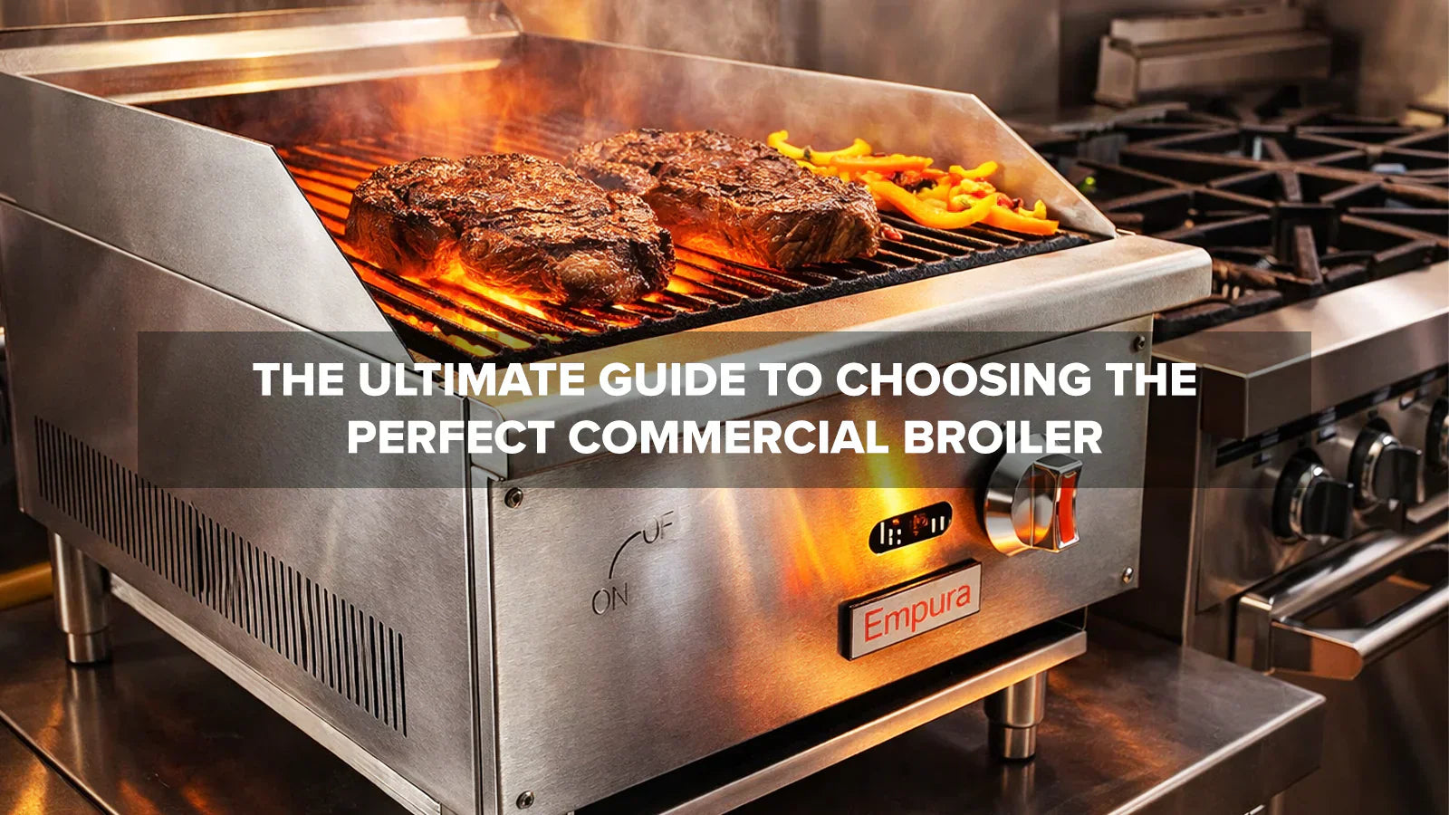 Commercial broiler cooking food in a professional kitchen setting