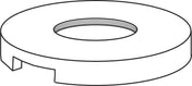 A black and white line drawing of a flat, circular washer with a large threaded central hole—resembling a Vitamix retainer nut—features a rectangular notch on its edge, offering an asymmetric look often seen in Vitamix parts or standard container replacements.