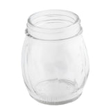A clear, empty glass jar is shown upright on a white background. With a wide mouth and gentle vertical ridges, this 6 oz replacement jar resembles swirl glass shakers and is transparent, clean, and free of any labels or markings.