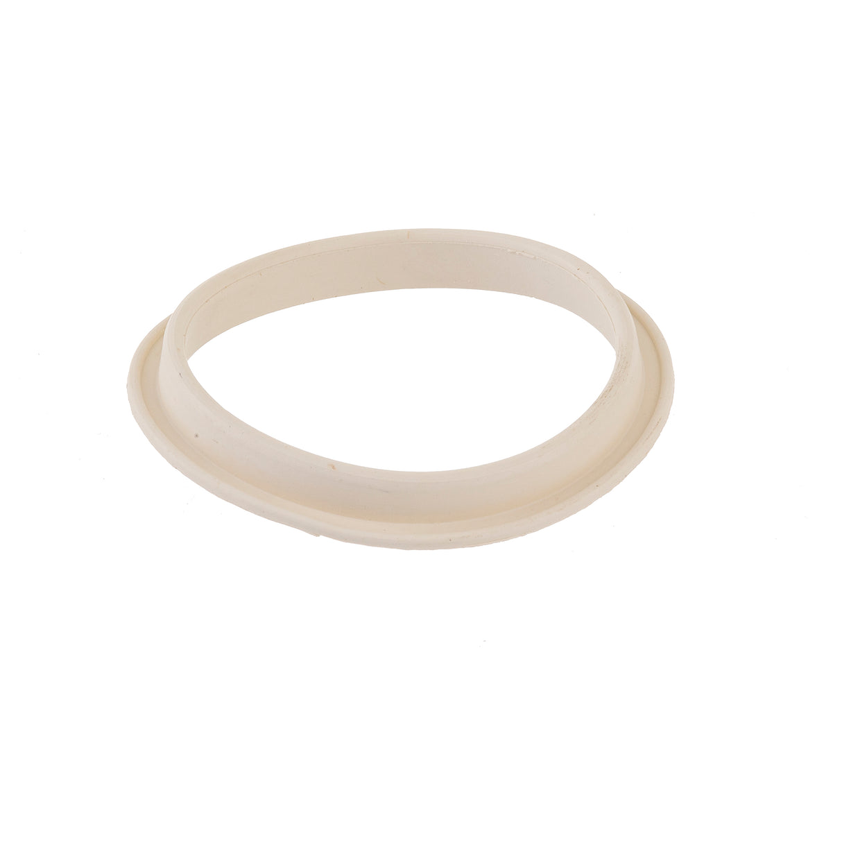 A single white, slightly oval rubber or silicone dispenser gasket with a flat base rests on a plain white background. The surface appears smooth and is evenly lit, showing minimal shadows. This TableCraft Products item is dishwasher safe.