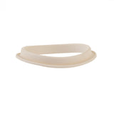 A white, oval-shaped Dispenser Gasket from TableCraft Products with a slightly raised rim sits on a plain white background. The flexible gasket shows subtle surface texture, minor speckling, and is dishwasher safe for easy cleaning.