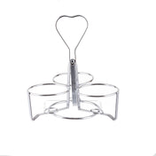 A chrome plated metal caddy with three circular holders and a heart-shaped handle, designed for carrying items like jars or glasses. The structure stands upright on a white background, perfect as a stylish Syrup dispenser rack.