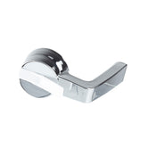 A modern, shiny chrome door handle with a lever design is shown against a white background. Crafted from durable ABS plastic, it features a cylindrical base and straight, slightly curved lever with a white protective strip across part of the handle.