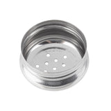 A round, stainless steel shaker component with a smooth finish and slightly flared rim. The bottom surface features several small, evenly spaced holes in a circular pattern, making it an ideal replacement shaker top.