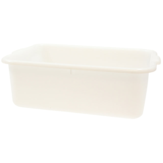 A rectangular, white high density polyethylene Food Storage Box with rounded corners and slightly raised edges. The bin features a smooth surface, small handles on each short side, and is ideal for NSF-compliant environments. Background is plain white.