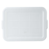 A rectangular, translucent white plastic food storage cover lid with slightly raised edges and two small side handles. The surface has a faint grid pattern, and the background is plain white. The lid is shown from a top-down perspective.