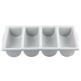 A stackable white plastic ice cube tray with four rectangular compartments, each featuring a rounded bottom. The tray is empty and shown from a slightly angled top view against a plain white background. Dishwasher safe for easy cleaning.