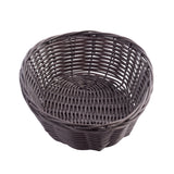 A round, empty, dark brown hand-woven basket crafted from durable polypropylene cord features a woven pattern and slightly flared sides, shown on a white background.