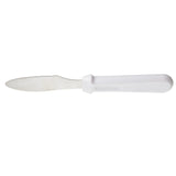 A TableCraft stainless steel sandwich spreader with a rounded, slightly serrated blade and a solid white plastic handle is shown on a plain white background.