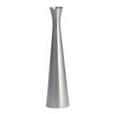 A tall, slender flower vase crafted from zinc alloy with a brushed silver finish. Featuring a narrow, slightly flared opening and broad base, its minimalist design and smooth surface subtly reflect light for a modern touch.