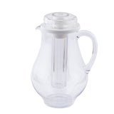 A clear Center Ice Core Pitcher with a handle and removable lid features a built-in tube for ice or fruit infusion, keeping drinks cold without dilution. This dishwasher safe pitcher is empty and set against a plain white background.