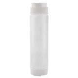 A tall, clear, cylindrical 16 oz plastic bottle with a white ValveTop squeeze dispenser cap. The empty bottle stands upright against a plain white background, featuring a straight shape with slight tapers at the base and top. No labels or markings are visible.