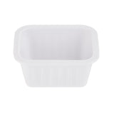 A small, white, rectangular melamine sauce cup with slightly rounded corners and vertical ridges on the sides. The container is empty and viewed from an angle above, against a plain white background—part of the Better Burger Collection.