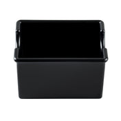 A small, square, black ceramic TableCraft Sugar Packet Holder with a glossy finish, shown from the front on a white background. The ramekin features straight sides and slightly rounded corners in a simple, modern design that’s dishwasher safe.