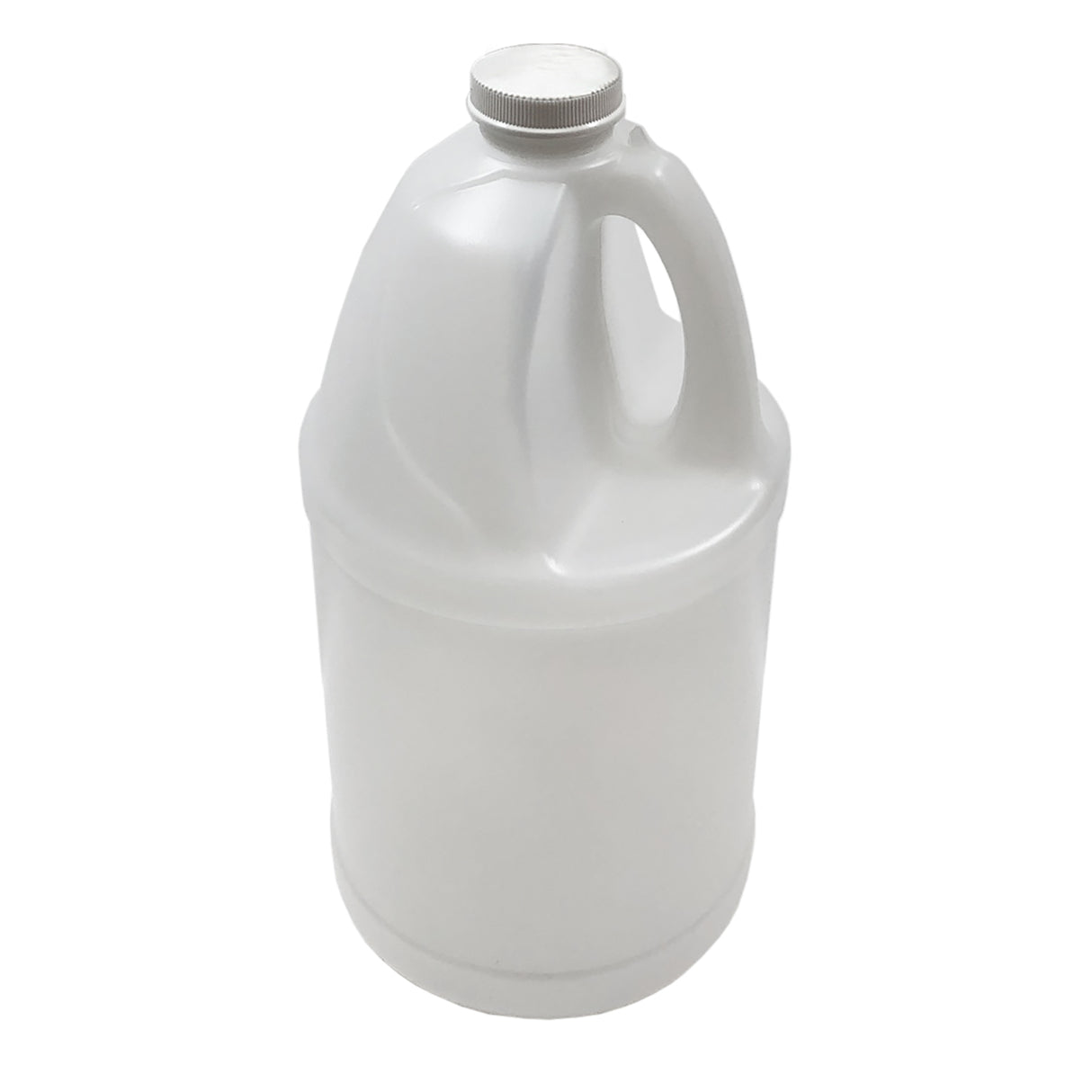 A large, opaque white polyethylene Jug Container with a screw-on cap and built-in handle, shown against a white background. The 1 gallon jug is cylindrical with a slightly tapered top, ideal for holding and pouring liquids.