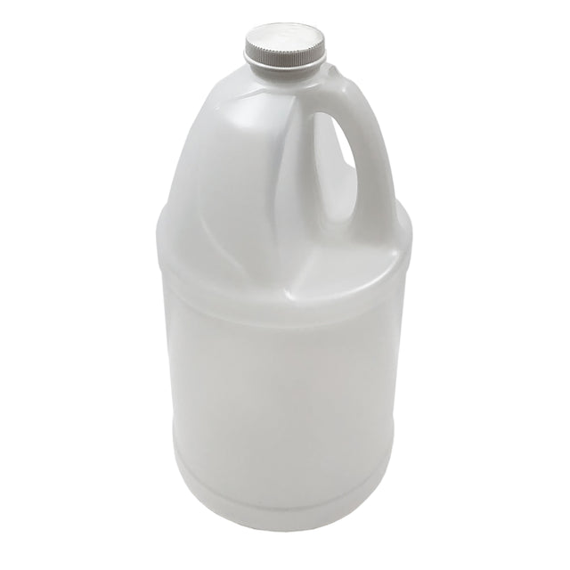 A large, opaque white polyethylene Jug Container with a screw-on cap and built-in handle, shown against a white background. The 1 gallon jug is cylindrical with a slightly tapered top, ideal for holding and pouring liquids.