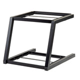 A black metal Z-shaped Grab & Go Two-Tiered Frame with square tubing, designed as a sturdy stand or base. Featuring minimalist, industrial style, it’s ideal for displaying Gastronorm Half Size trays. Crafted by TableCraft Products.