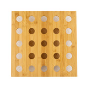 A square wooden TableCraft Products cone holder features a 5x5 grid of evenly spaced circular holes. The smooth, light-colored bamboo board is seen from a top-down view against a white background.